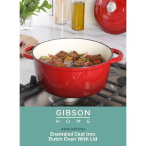 Gibson Home Addlestone 5 Quart Enamel Cast Iron Dutch Oven - Red