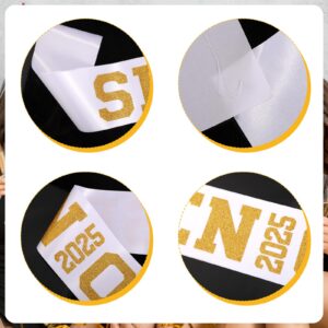 PEUTIER 6pcs Senior 2025 Satin Sashes, Premium Polyester 2025 Graduation Celebrations Sashes with Gold Glitter Letters Senior Sash 2025 Cheer Sets Party Decoration for Women and Men(White)