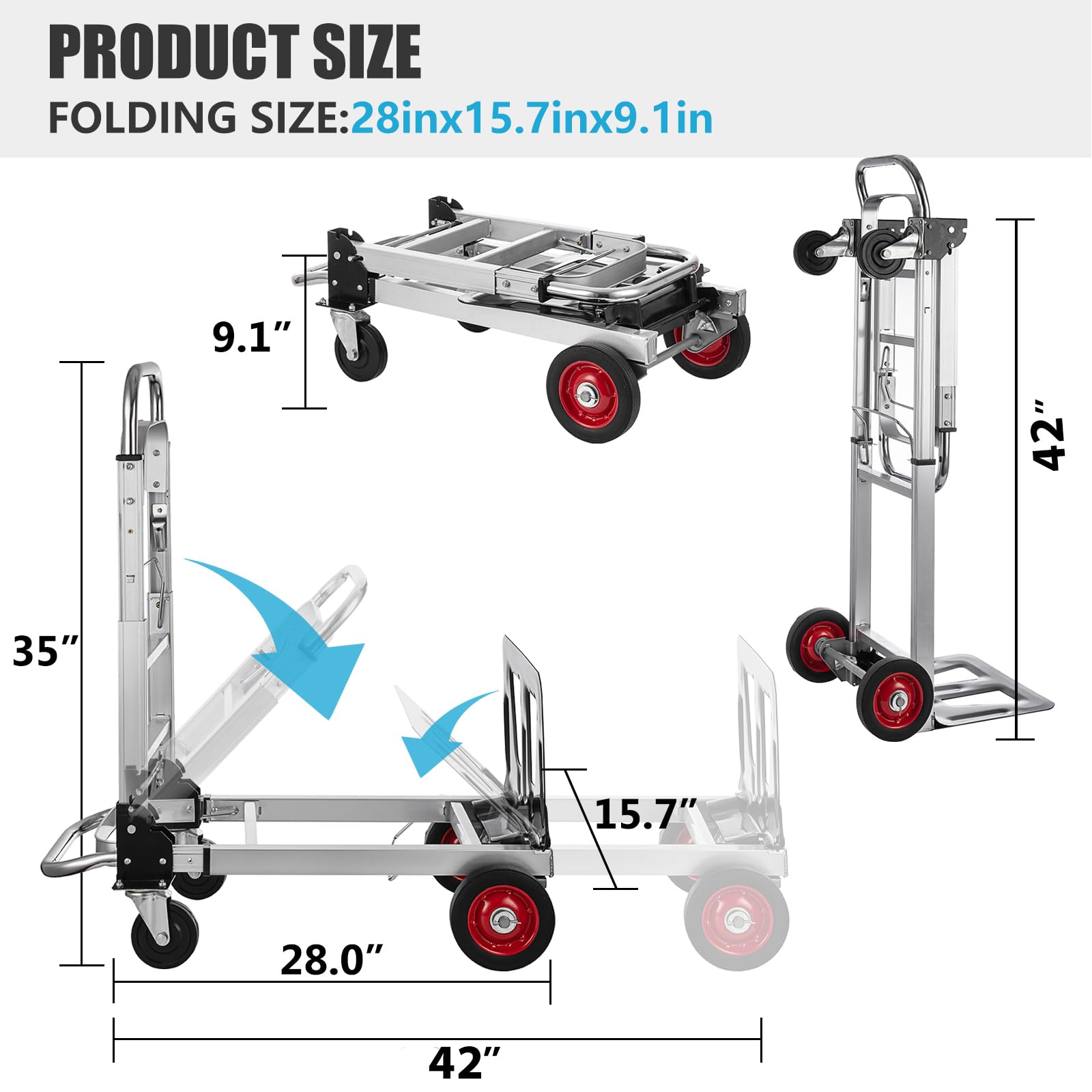 Leomru 2 in 1 Aluminium Hand Truck Dolly 450lbs Capacity, Heavy Duty Convertible Hand Truck W/Pneumatic Wheels, Foldable Dolly Cart Collapsible Dolly for Moving with Retractable Handle