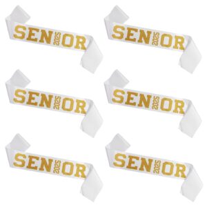 peutier 6pcs senior 2025 satin sashes, premium polyester 2025 graduation celebrations sashes with gold glitter letters senior sash 2025 cheer sets party decoration for women and men(white)