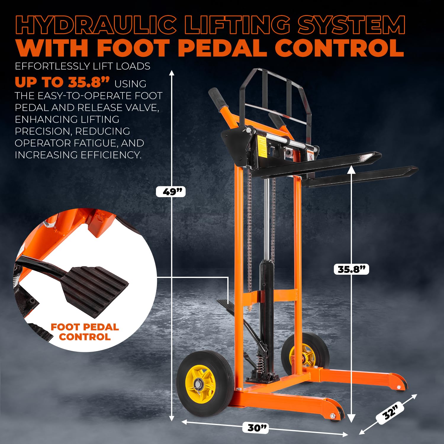 Stark USA Hydraulic Material Lift Dolly, 441lbs 35.8" Max Lift, Pallet Stacker Winch Stacker, Forklift, Truck Dolly, Pallet Jack, with Steel Platform