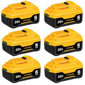 xmenany 6-pack 20v 6.0ah replacement for dewalt 20v battery max x*r lithium ion dcb204 dcb200 dcb206 dcb201 dcb203 dcb181 dcb180 dcd/dcf/dcg/dcs series