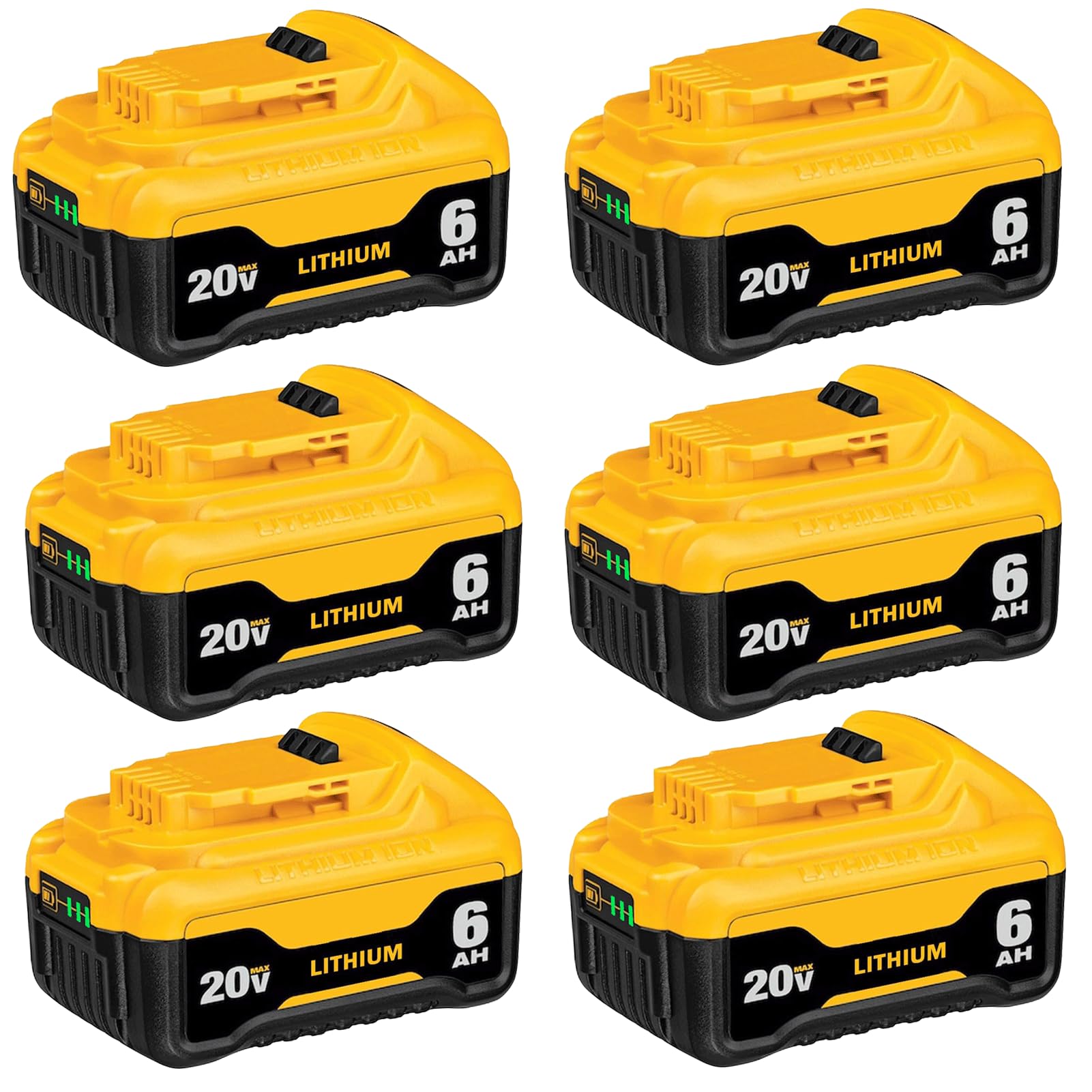 Xmenany 6-Pack 20V 6.0Ah Replacement for Dewalt 20V Battery Max X*R Lithium ion DCB204 DCB200 DCB206 DCB201 DCB203 DCB181 DCB180 DCD/DCF/DCG/DCS Series