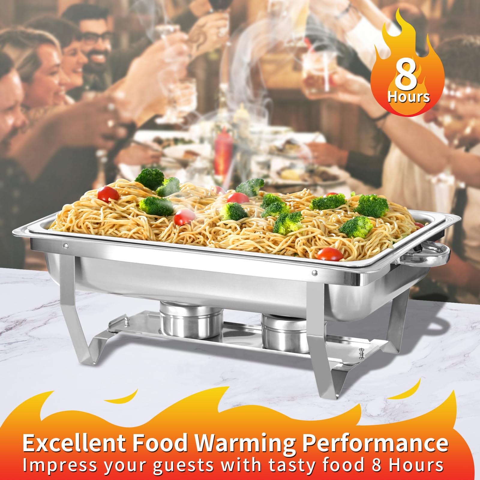 EVGTTI 8 qt Chafing Dish Buffet Set, Stainless Steel Catering Serve Chafer, Rectangular Food Warmer with Full Size Food Pan and Foldable Frame for Party (5-Pack)