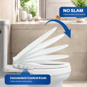 Non-Electric Bidet Toilet Seat, Elongated Swash Dual Nozzle System Seat with Adjustable Ambient Water, Easy Installation, White Bidet Attachment, Fit for Bathroom Toilet.