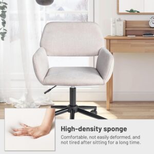 FurnitureR Home Office Chair, Fabric Upholstered Vanity Chairs with Rolling Wheels, Adjustable Study Desk Chair Mid Back Task Chair for Living Room, Bedroom, Small Spaces - Beige