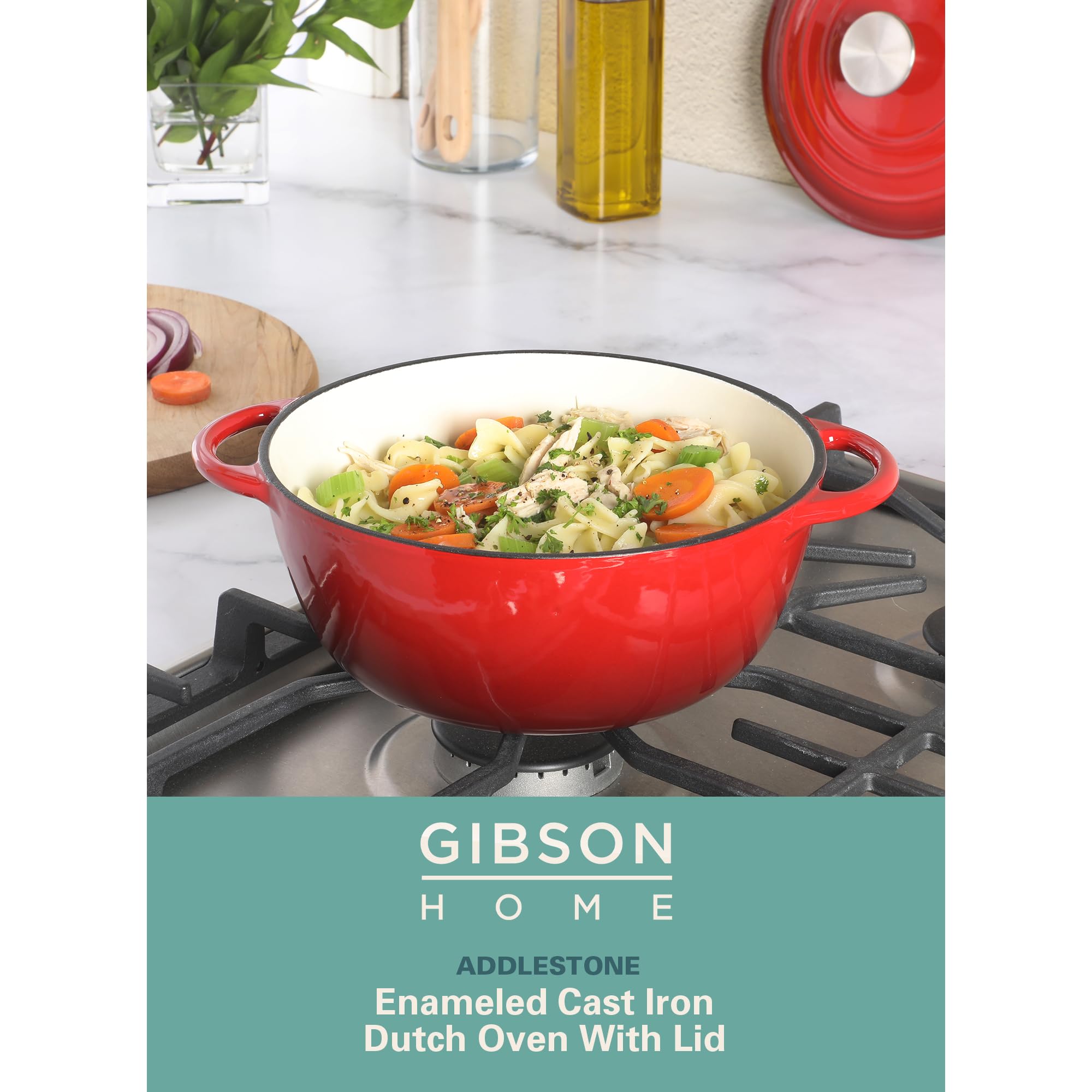 Gibson Home Addlestone 2.65 Quart Enamel Cast Iron Dutch Oven - Red