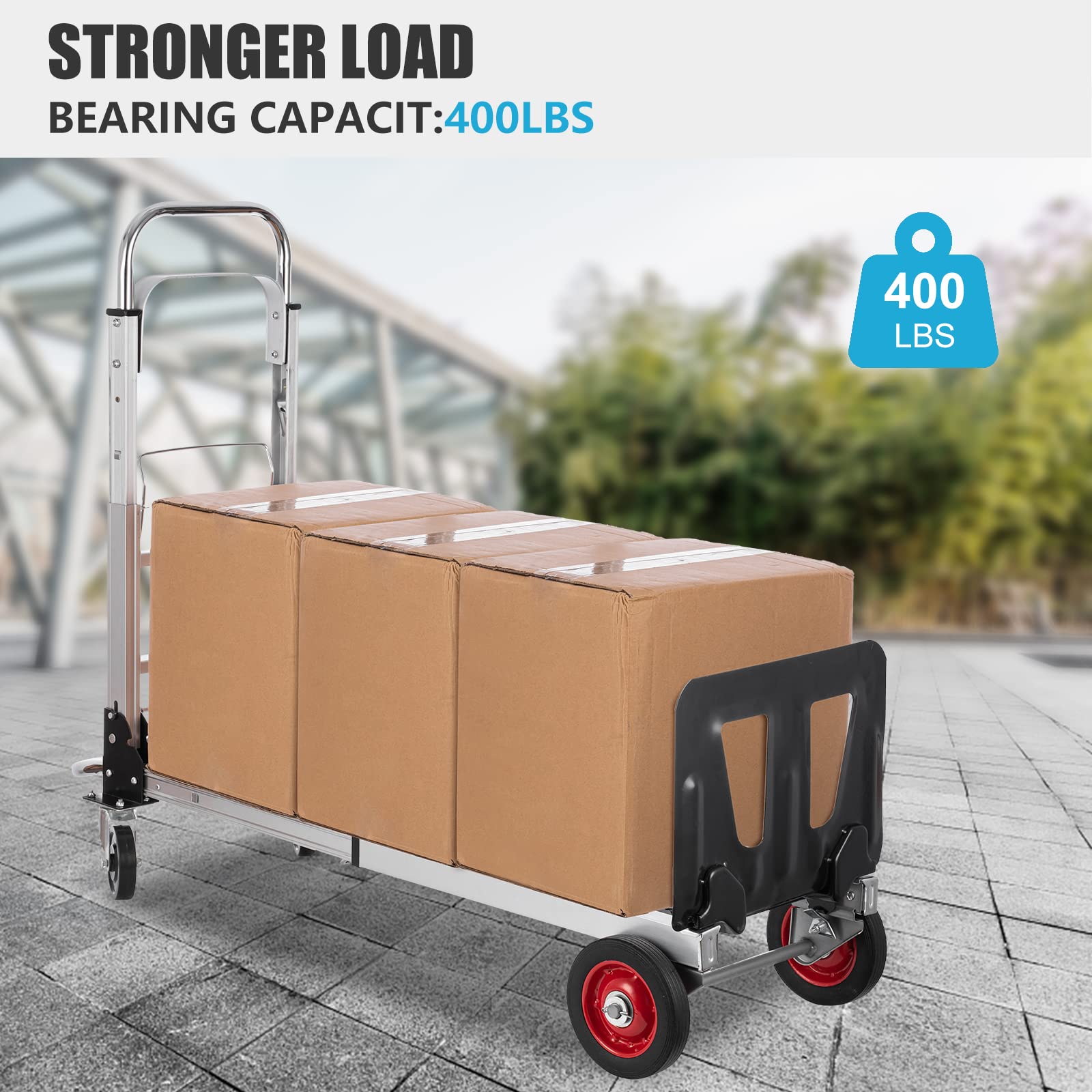 Leomru 2 in 1 Aluminium Hand Truck Dolly 450lbs Capacity, Heavy Duty Convertible Hand Truck W/Pneumatic Wheels, Foldable Dolly Cart Collapsible Dolly for Moving with Retractable Handle