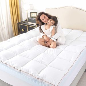 Whatsbedding Dual Layer 4 Inch Memory Foam Mattress Topper King Size, 3 Inch Memory Foam Plus 1 Inch Pillowtop Mattress Pad Filled 7D Down Alternative, Cooling Fiber Cover, Comfort Support