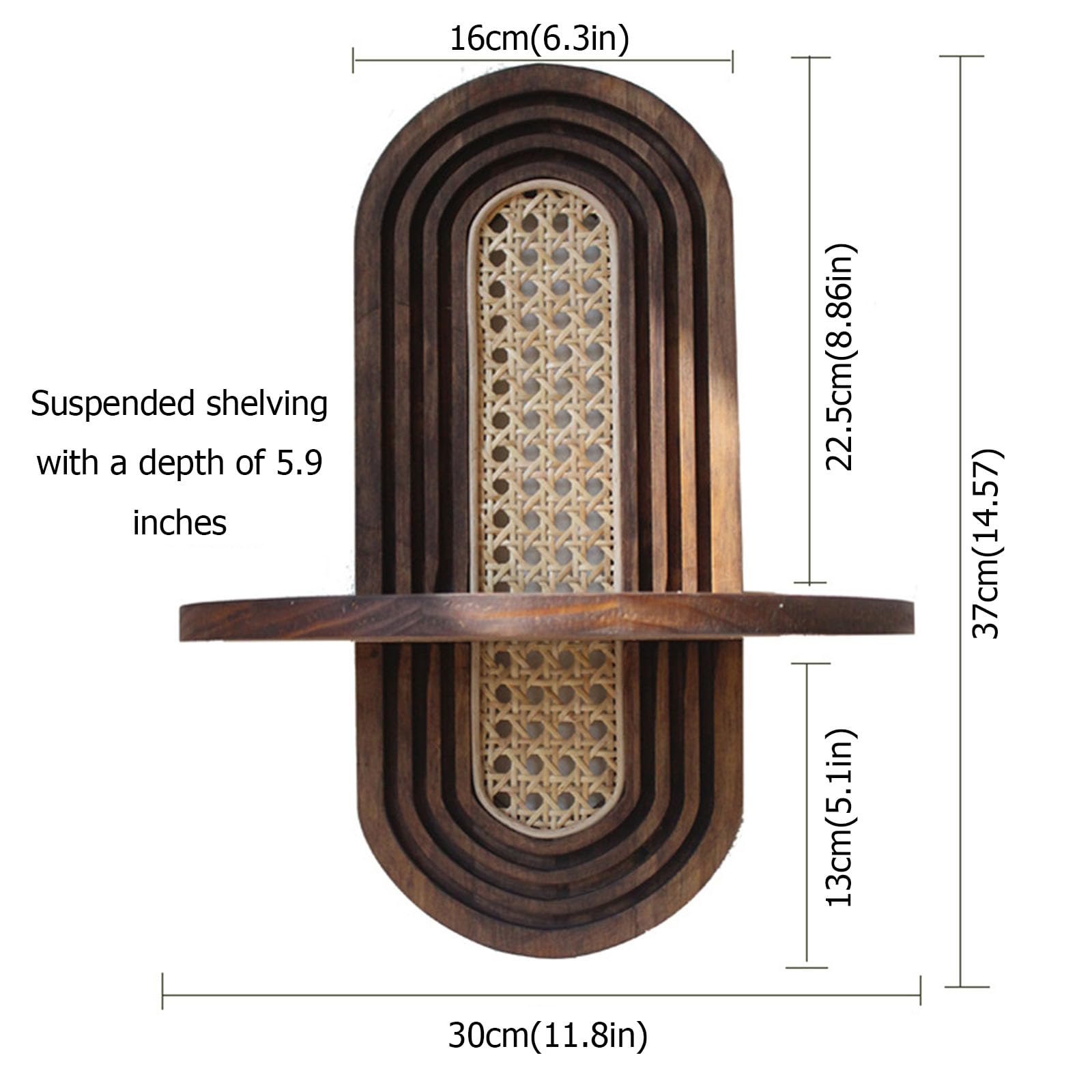 GRIPITHPY Arch Rattan Wall Shelf,Decorative Wall Flower Stand,Bohemian Hanging Shelf,Modern Rattan Wall Decoration Shelf(11.8 * 14.57in, B)