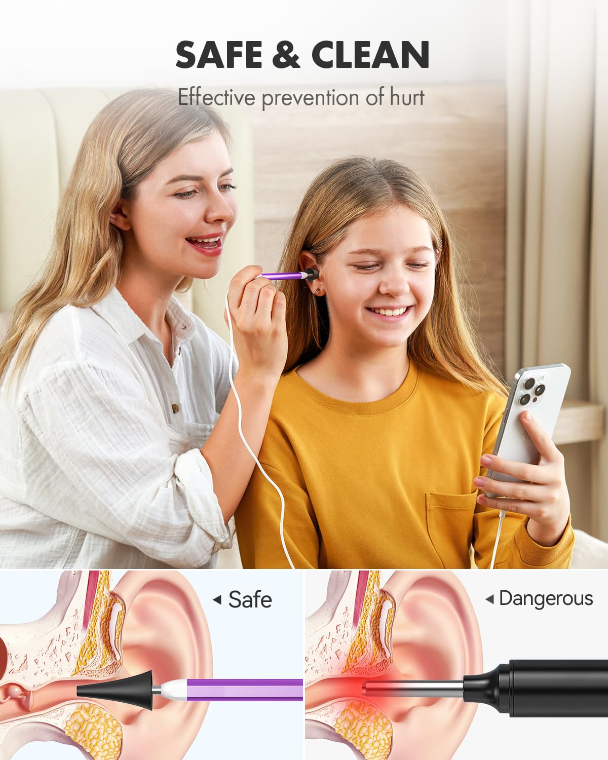 Anykit Digital Otoscope with Gyroscope, HD Ultra Clear View Ear Camera with Ear Wax Removal Tools, Video Ear Scope Otoscope with Light, Compatible with Android, iPhone 15 (Purple)