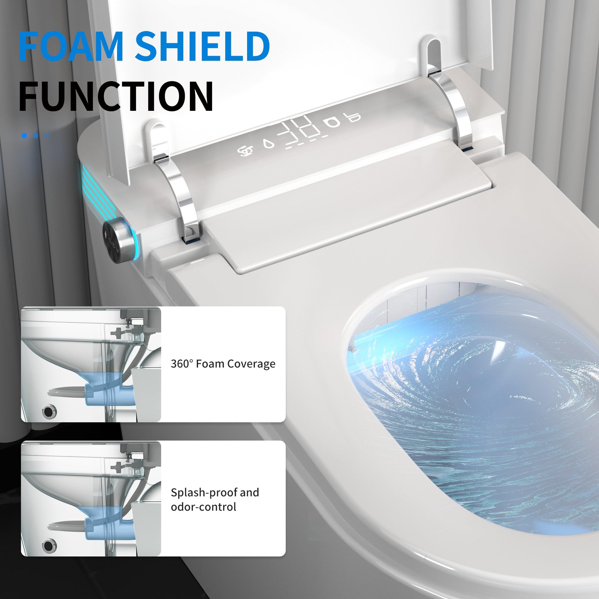 Elongated Smart Toilet with Bidet Built in, with Heated Seat，Adjustable Warm Water Washing and Air Drying, Foot Sensor,Remote and Voice Control One Piece Toilet Bidet for Bathrooms