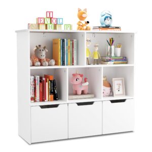 35" Kids Bookshelf with 5 Shelves & 3 Drawers,Book Shelf for Toy Storage for Kids Rooms,Toddler Toy Storage Bookshelf for Kids,Kids Book Shelf for Playing Rooms,Children's Room,School,Hallway-White