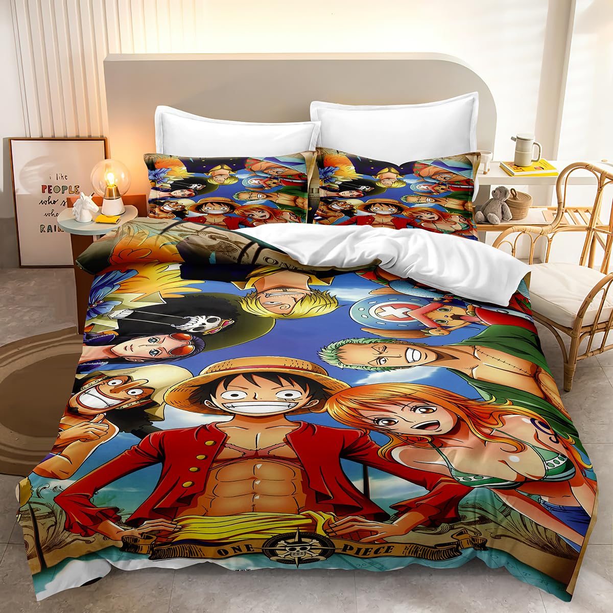 JKLWOAWR Cartoon Anime One Monkey Comforter Cover Set 3 Piece 3D D. Luffy Printed Bedding Set for Teens Boys Girs Adults Gift for Bedroom Room Decor 1 Quilt Cover 2 Pillow Cases