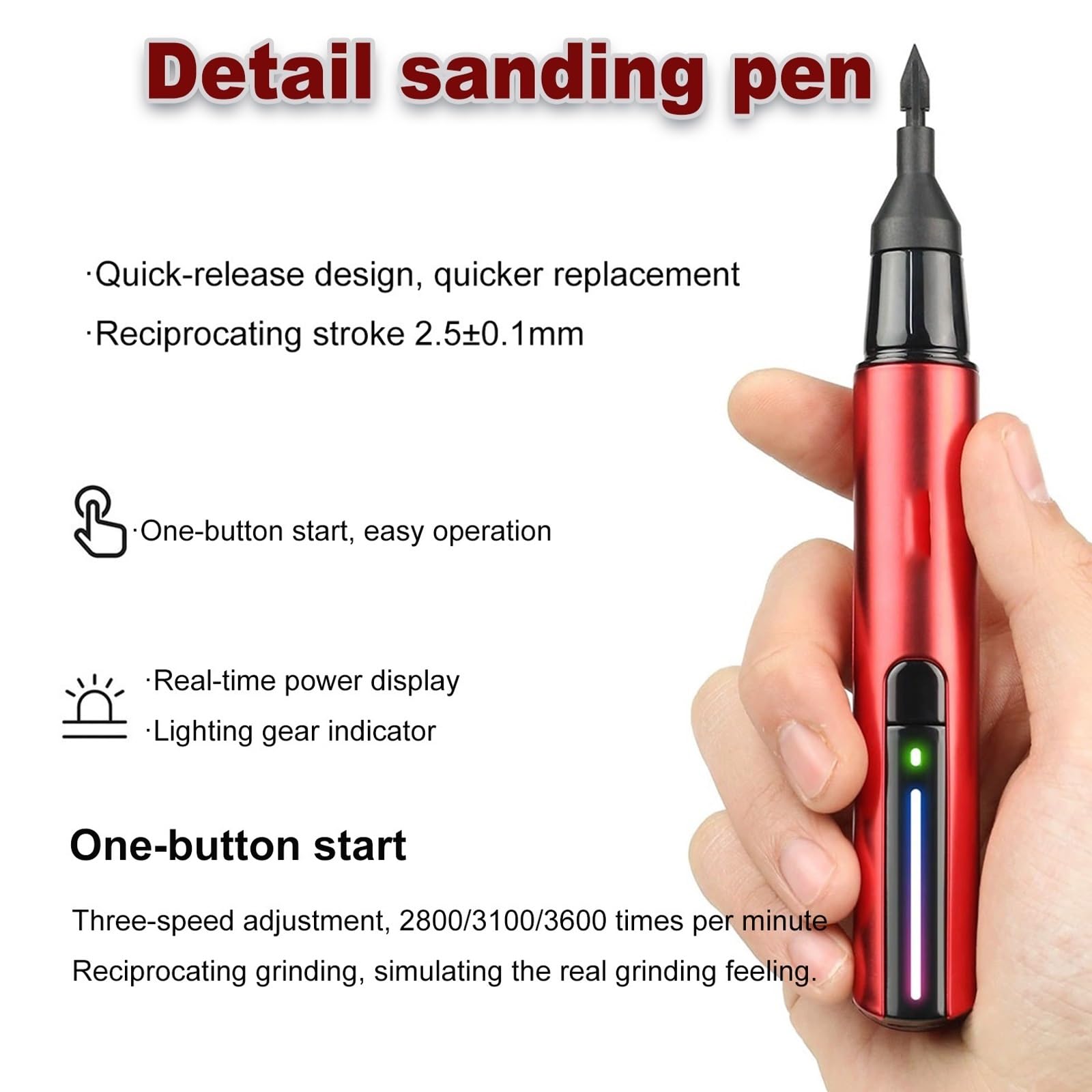 Reciprocating Electric Sanding Pen, 3-Speed Adjustable Detail Sanding Pen with Anti-Cut Finger Cover, USB Quick Charging Pen Sander for Tight Spaces Crafts