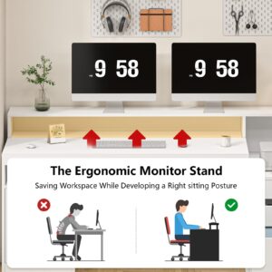 TVU 65" Computer Desk with 3 Drawer & Storage Shelves, Home Office Desk with File Drawer Cabinet, Executive Desk with Long Monitor Stand & Printer Shelf, White