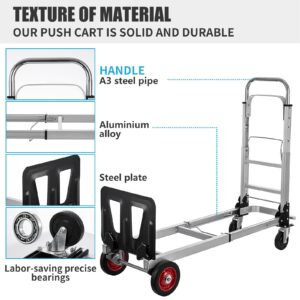 Leomru 2 in 1 Aluminium Hand Truck Dolly 450lbs Capacity, Heavy Duty Convertible Hand Truck W/Pneumatic Wheels, Foldable Dolly Cart Collapsible Dolly for Moving with Retractable Handle