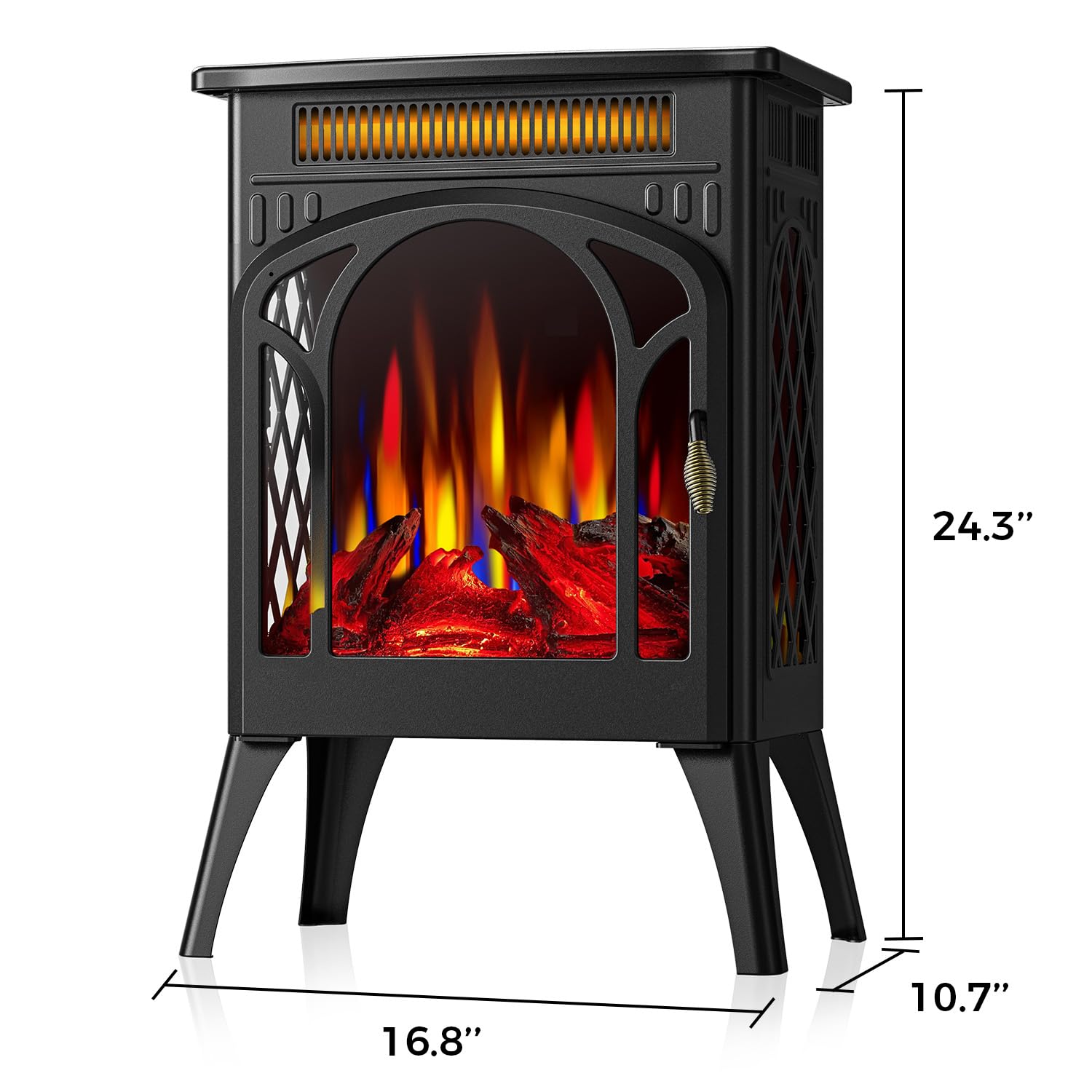 Electric Fireplace Stove, 1500W, Fast Heating, X Infrared Fireplace Heater with Remote Control, 8H Timer, Freestanding Stove with Adjustable 3D Flame Overheat Protection, Indoor Fireplace