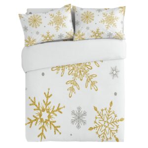 california king size duvet cover set,gold white christmas snowflake texture 3 pieces soft bedding sets,1 quilt cover+2 decorative pillow shams for bedroom all season,simple winter snow scene bed set