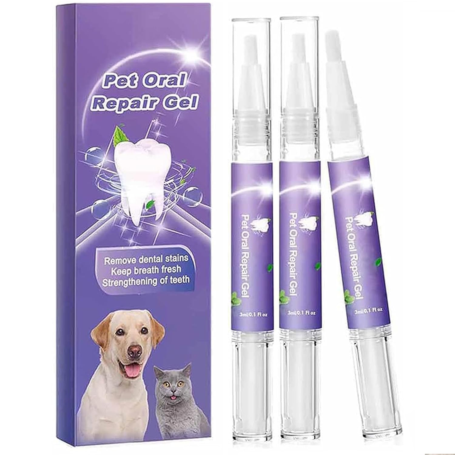 3Pcs Pet Oral Repair Gel, Pet Oral Restoration Whitening Gel, Pet Teeth Care Gel Cleaner Teeth & Fresher Breath, Without Brushing, for Dogs & Cats