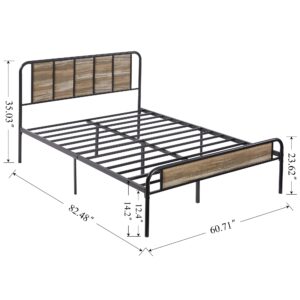 VECELO Queen Size Metal Platform Bed Frame with Wooden Headboard,Sturdy Steel Slats Support/Matress Foudation/No Box Spring Needed(Grey Slate)