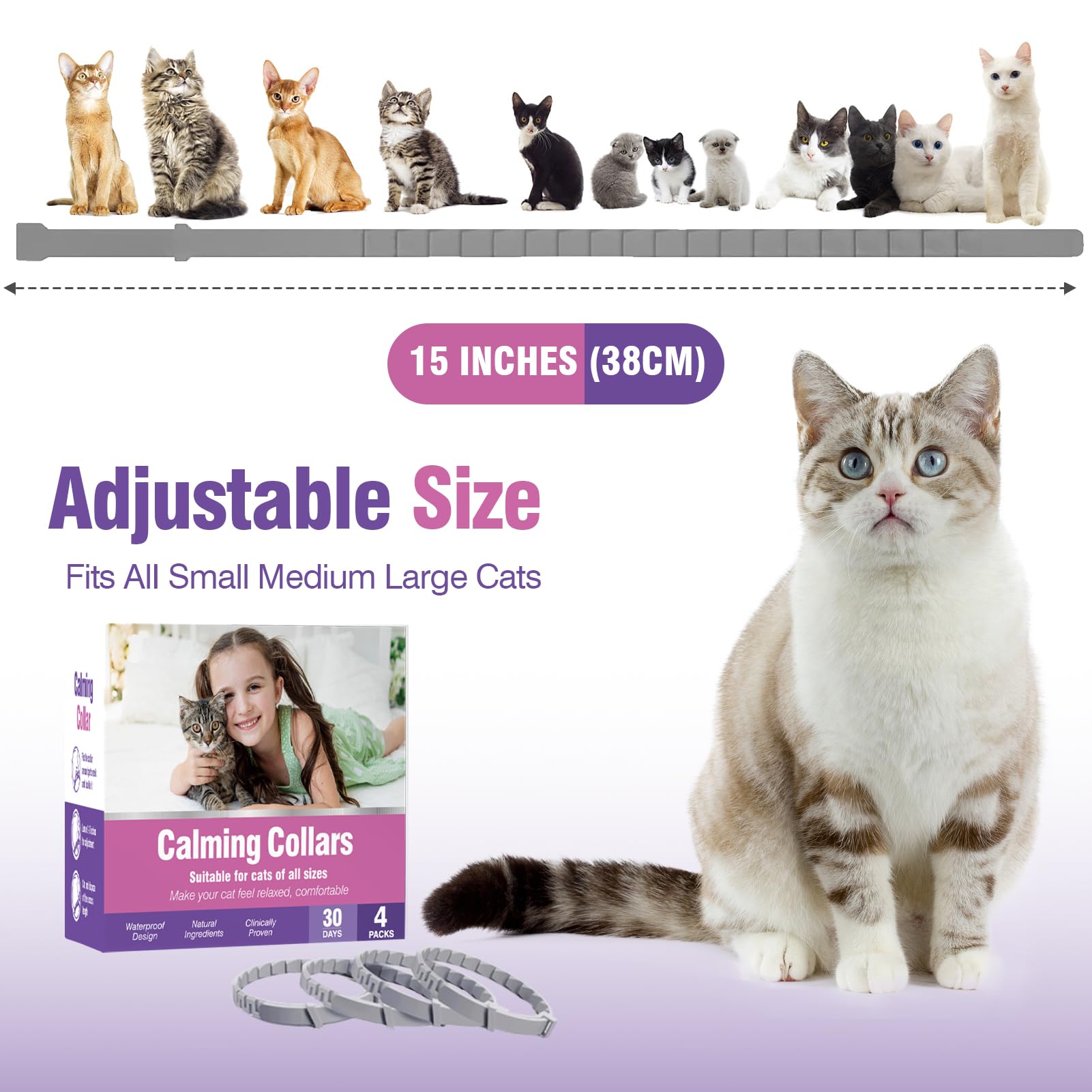 Calming Collar for Cats 4 Pack Calming Cat Collars Adjustable Soother Cats Calming Collars Anxiety Relief Stress Pheromone Collar for Cats Comfort Cat Calm Collars Lasts 30 Days Cats Calming Collar