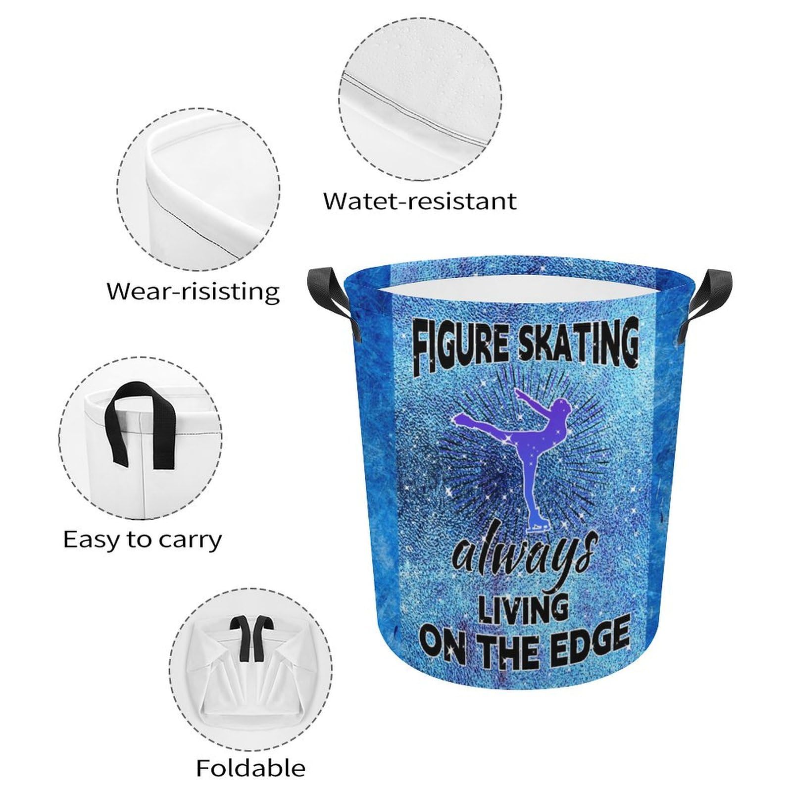 Ice Background Figure Skating Large Laundry Basket Laundry Hamper Bag Washing Bin Collapsible Tall With Handles Travel Bathroom College