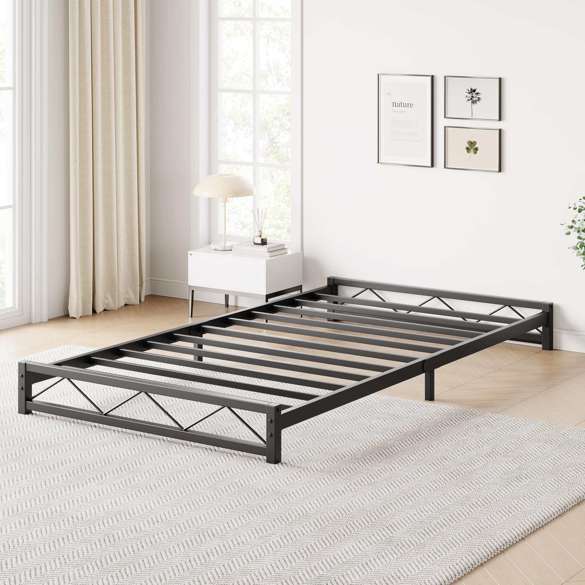 SUNNYFURN 6 Inch Twin Size Metal Bed Frame Heavy Duty Steel Slat Support Metal Platform Bed Frame Sturdy Twin Size Bed Frame No Box Spring Needed Easy Assembly, Noise Free, Suitable for Bedroom Black