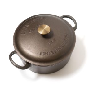 lancaster cast iron 5 qt. dutch oven - made in the usa - smooth cooking surface - self basting lid with a solid brass knob