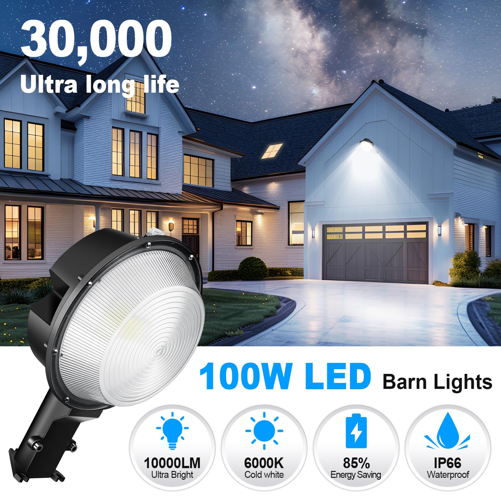 RIGIDON 100W LED Barn Light 10000LM Dusk to Dawn Outdoor Lighting with Photocell Yard Area Lights 6000K Daylight IP66 Waterproof Security Lights AC 85-265V Street Light for Garden, Garage, Yard