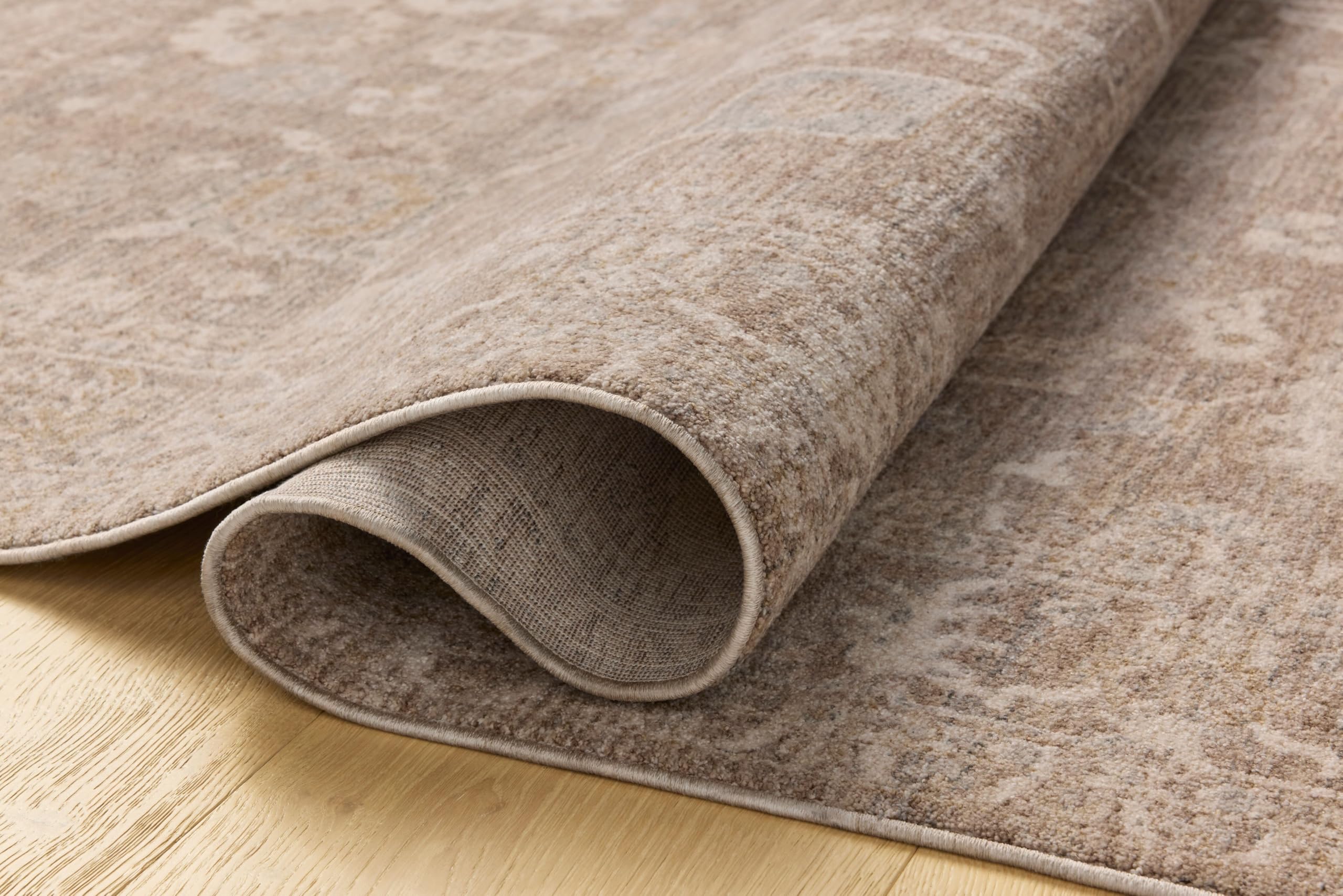 Loloi Chris Loves Julia Louisa Collection LOI-03 Taupe/Ivory 5'-3" x 5'-3", .38" Pile Height, Round Area Rug