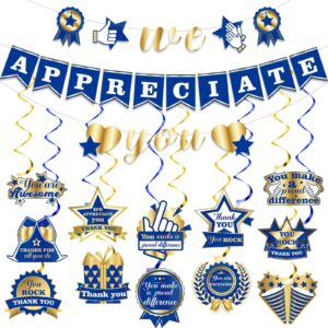 chunnin we appreciate you banner decorations blue gold thank you hanging swirls sign employee appreciation streamer for pastor staff teacher retirement doctor nurse thanksgiving party supplies