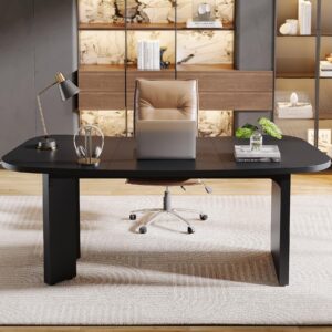 tribesigns 70.8" executive desk, large computer office desk workstation, modern simple business writing table for home office with sturdy legs, black