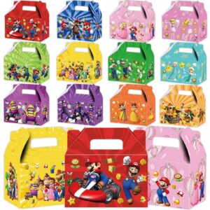 ynouu 24pack cartoon super bros party gift boxes birthday party favor supplies cartoon super bros treat gift boxes with handles for super bros party decorations (12style)