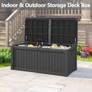 Esmlada Outdoor Storage Box, 150 Gallon Large Outdoor Resin Deck Box, Storage Outdoor Waterproof Boxes Lockable Lid for Garden Tools, Pool Supplies, Patio Furniture and Cushions, Black