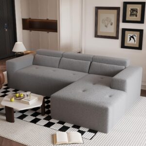 kvutx 109 inches modern modular sectional sofa, teddy fabric l shaped couch, 3 seater couch, modern upholstered couch with chaise & pillows for living room apartment grey