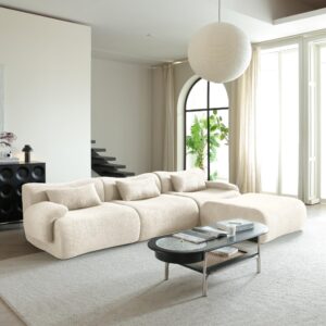 Luoxiao Modular Sectional Sofa L Shaped Sectional Couch Luxury Modern Cloud Couch with Chaise Oversized Bamboo Shaped Sofa Comfy Fluffy Boucle Floor Sofa for Living Room, Beige 3 Seat and Ottoman