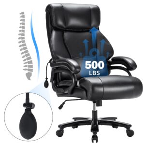 huatean home big and tall office chair 500lbs, executive office chair for heavy people, heavy duty office chair for long hours, breathable leather ergonomic office chair for back pain relief, black