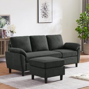 Enobala 79" Convertible Sectional Sofa, Modern L Shaped 3 Seat Couch with Reversible Ottoman for Living Room (#Black)