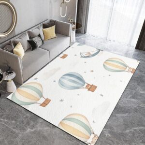 Cartoon Hot Air Balloon Area Rug for Living Room, Bedroom Rugs 7x8 ft White Washable Carpet, Soft Fluffy Rug Non Skid Home Office Decor Large Carpet