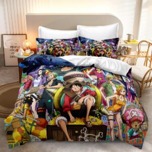 jklwoawr cartoon comforter set monkey one microfiber comforter set d. luffy 3d digital printing comforter set with zipper anime bedding teenage girls bedding (1 duvet cover and 2 pillow covers)