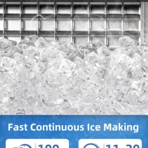 Antarctic Star Commercial Ice Maker - 100lbs/24H Under Counter Ice Maker Machine with 2 Way Water Inlet, 33lbs Storage, Stainless Steel, Under Counter Ice Machine for Home/Bar/Restaurant