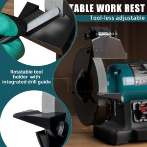 6" Variable Speed Bench Grinder, 1/2 HP Brushless Motor, Adjustable Eye Shield, LED Work Light, Cast Iron Base