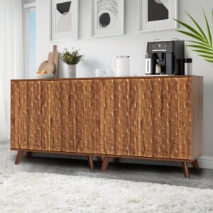 UHMUVFM Modern Sideboard Buffet Cabinet with Scandinavian Fluted Door, Large Kitchen Storage Cabinet with Solid Wood Legs, Accent Console Table for Dining Room Living Room (Walnut 2 Packs)