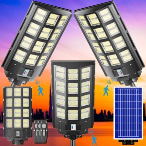 iobzsm 3-pack solar street light - 3200w outdoor parking lot lights, 240000 lumens, dusk to dawn motion sensor, ip67 waterproof, solar street light outdoor,commercial grade