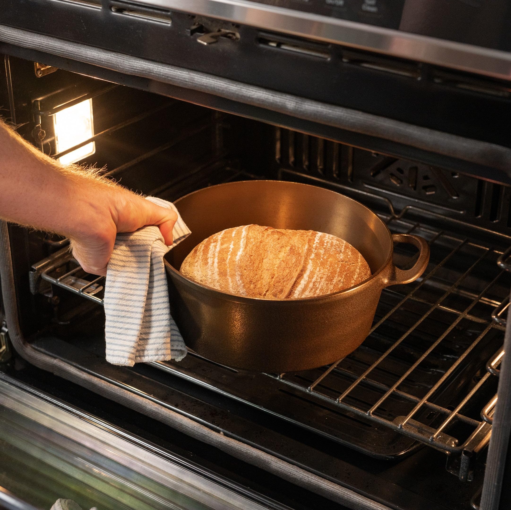 Lancaster Cast Iron 5 Qt. Dutch Oven - Made in the USA - Smooth cooking surface - Self Basting Lid with a solid Brass Knob