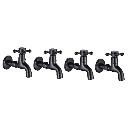 Gadpiparty 4pcs Wall Mount Basin Faucet Kitchen Wall Mount Faucet Tub Accessories for Bathtub Black Shut Off Valve Wall Mount Mop Pool Tap Boat Tap Single Cold Water Bar Sink Copper