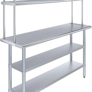 Express KitchQuip Stainless Steel Work Table with 2 Shelves | Metal Kitchen Prep Table & Shelving Combo (18" x 60" Table with 2 Shelves + 12" Overshelf)