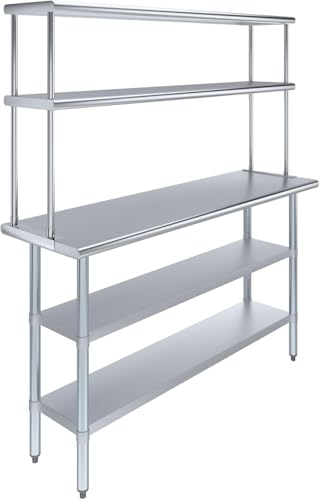 Express KitchQuip Stainless Steel Work Table with 2 Shelves | Metal Kitchen Prep Table & Shelving Combo (18" x 60" Table with 2 Shelves + 12" Overshelf)