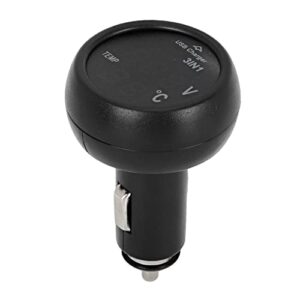 Akozon 3-in-1 Multifunctional Car Charger with Digital LED Voltmeter, Termometer, and USB Charging Port for 12V/24V Vehicles